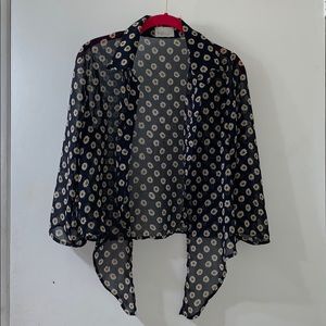 Sheer Navy Blue Button-up Top with Sunflowers